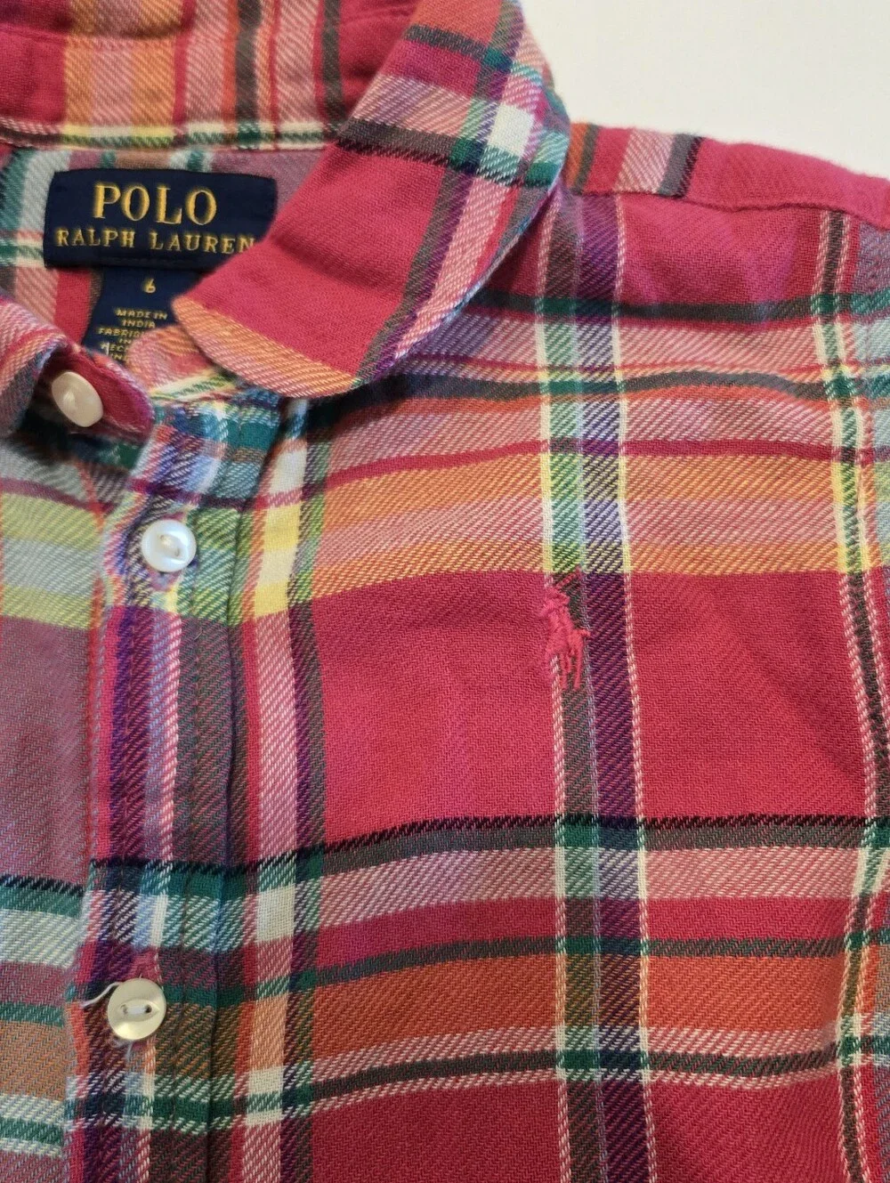 Polo Ralph Lauren Girls Pink Plaid Madras Dress Sz 6 Cotton Comfy Preppy Classic